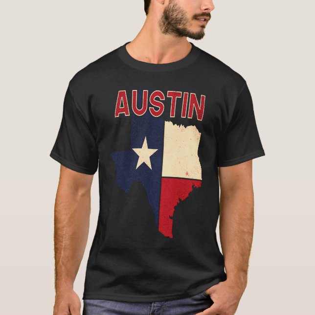 T-shirt Austin City Texas Texan Flag Map (Devant)