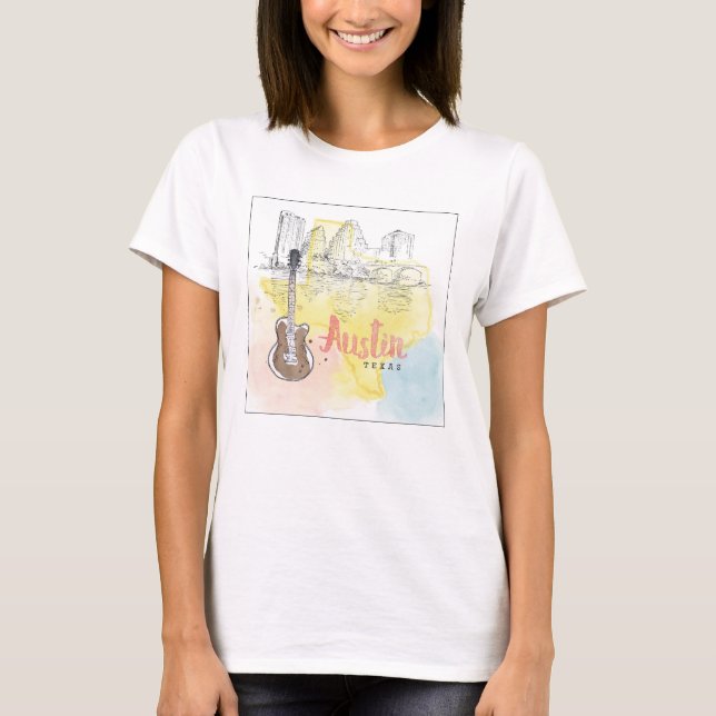 T-shirt Austin, Texas | Esquisse d'aquarelle (Devant)