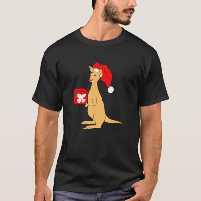 T-shirt Australian Christmas Kangaroo with Santa Claus Elf (Devant)