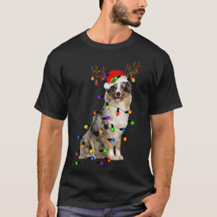 T-shirt Australian Shepherd Reindeer Christmas Lights Funn