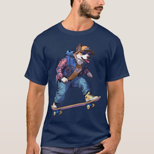 T-shirt Australian Shepherd Skateboard (Devant)