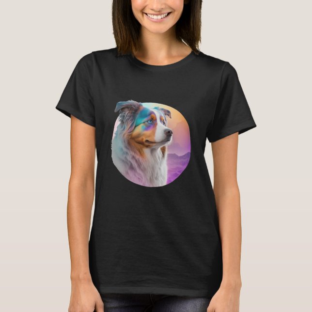 T-shirt Australian Shepherd Vaporwave Retrowave Aesthetic  (Devant)