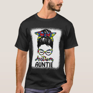T-shirt Autism Auntie Messy Bun Bleached Sensibilisation s