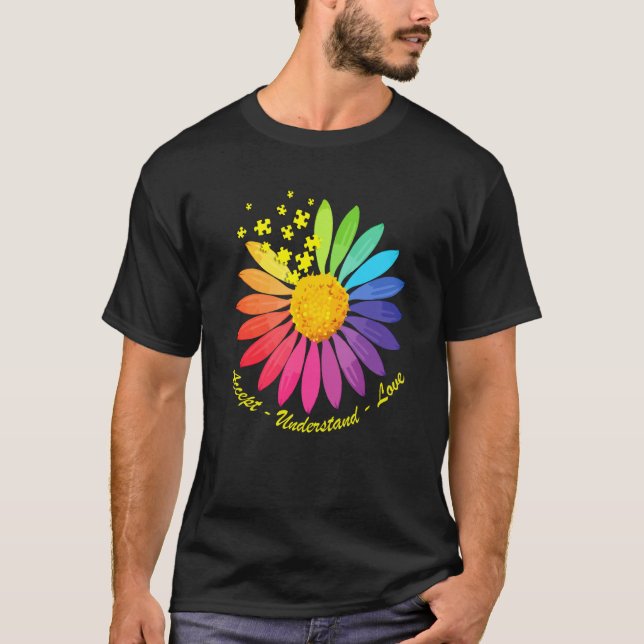 T-shirt Autism Awareness Accept Understand Love ASD Rainbo (Devant)