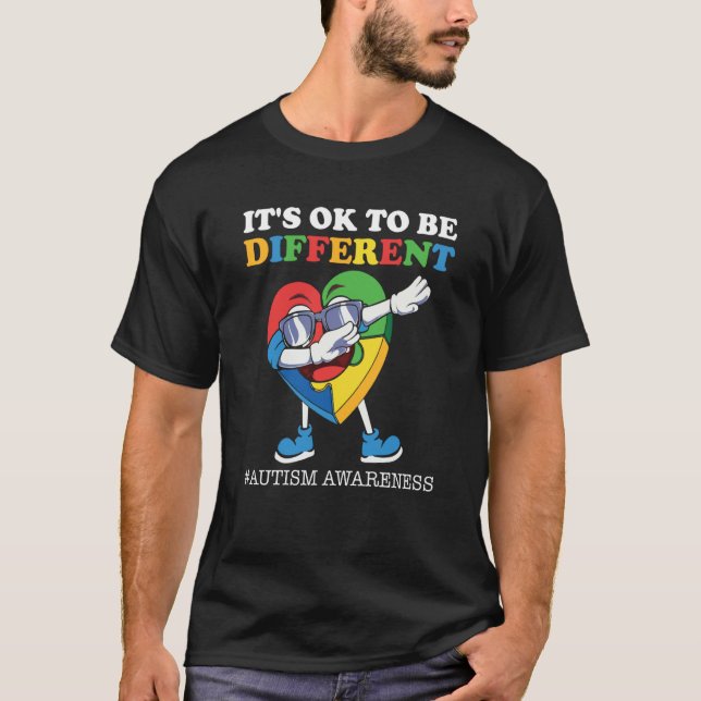T-shirt Autism Awareness Acceptance Heart Kids Its Ok To B (Devant)