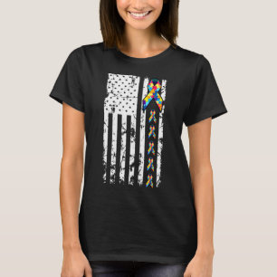 T-shirt Autism Awareness American Flag Distressed Tee