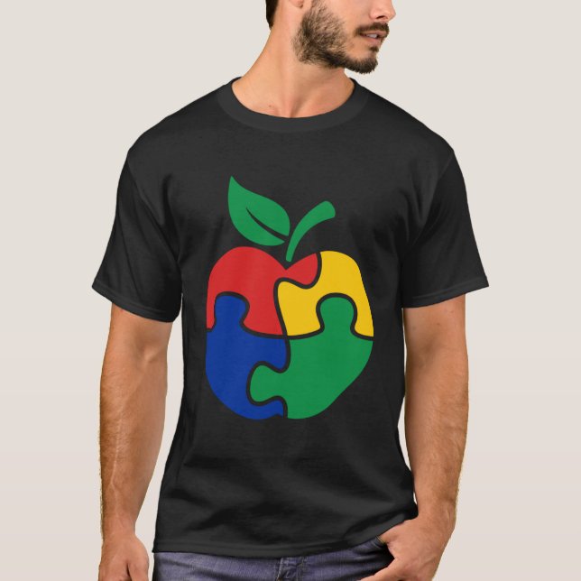 T-shirt Autism Awareness Apple puzzle Autism (Devant)