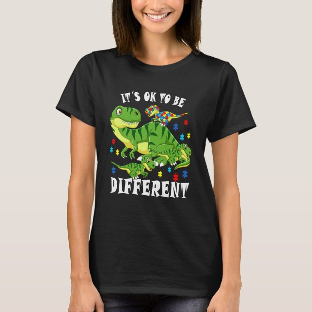 T-shirt Autism Awareness Dinosaur  It's Ok To Be Different (Devant)