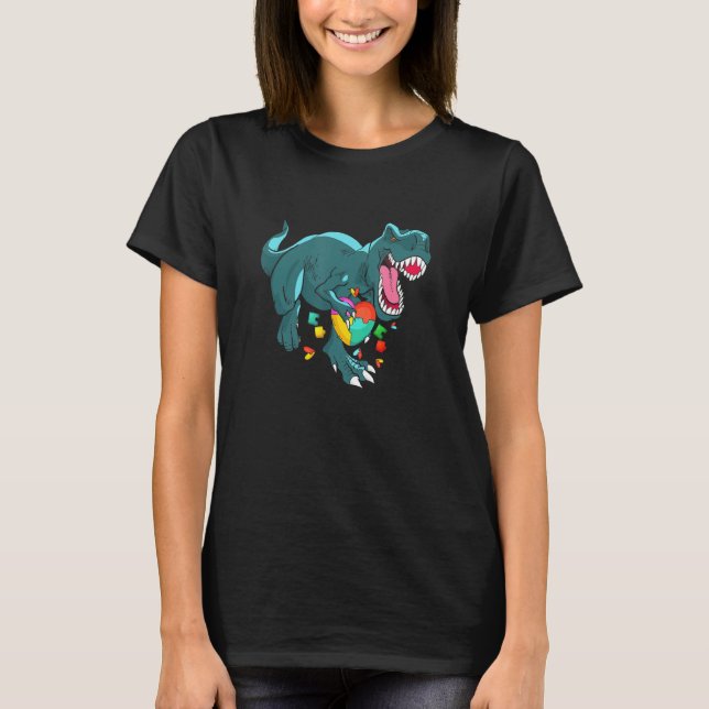 T-shirt Autism Awareness Dinosaur Rex Heart Puzzle Heart P (Devant)