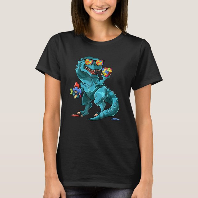T-shirt Autism Awareness Dinosaur Shirt T Rex Heart Puzzle (Devant)