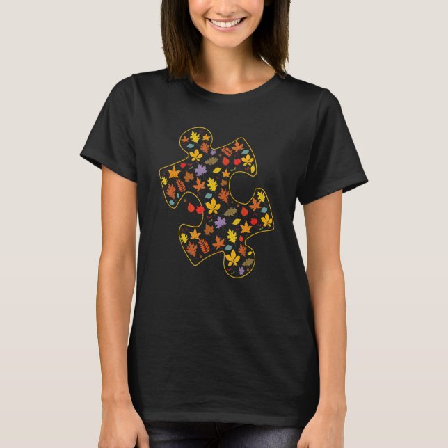 T-shirt Autism Awareness Fall Leaf Autumn Thanksgiving Puz (Devant)
