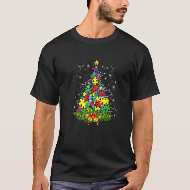 T-shirt Autism Awareness Merry Christmas Tree 2022 Autism  (Devant)