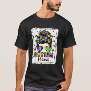 T-shirt Autism Awareness Mimi Life Messy Bun Bleached Moth