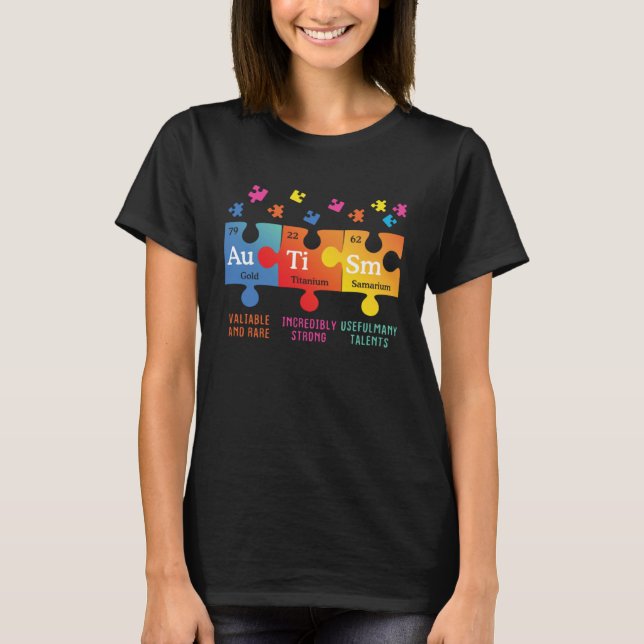 T-shirt Autism Awareness Puzzle Chemical Elements (Devant)