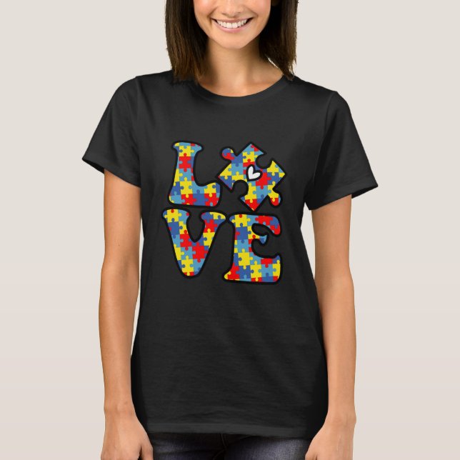 T-shirt Autism Awareness Puzzle Pieces Love Autistic (Devant)