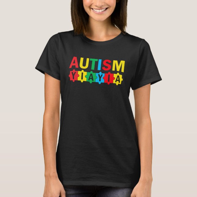 T-shirt Autism Awareness Puzzle Ribbon Proud Autism Yiayia (Devant)