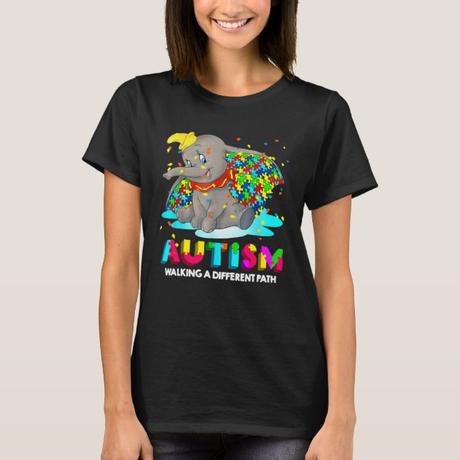 T-shirt Autism Elephant Dumbo Walking A Different Path Aut (Devant)