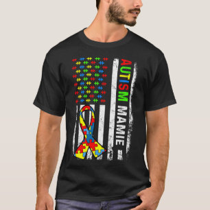 T-shirt Autism Mamie American Flag Sensibilisation sur l'a
