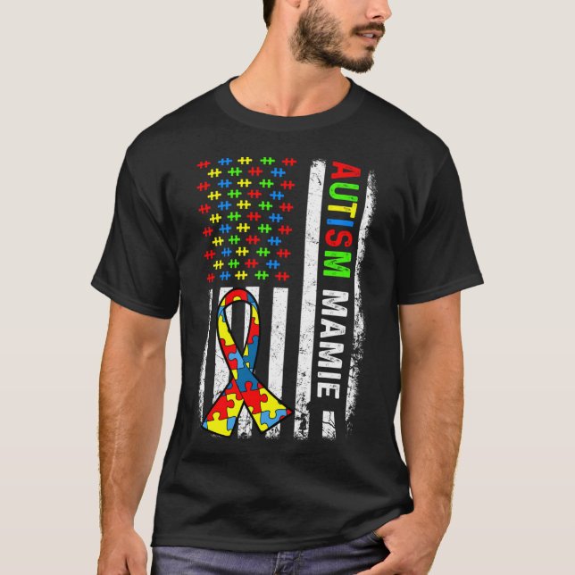 T-shirt Autism Mamie American Flag Sensibilisation sur l'a (Devant)