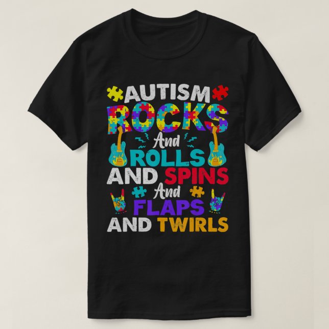 T-shirt Autism Rocks And Rolls Funny Autism Awareness Mont (Design devant)