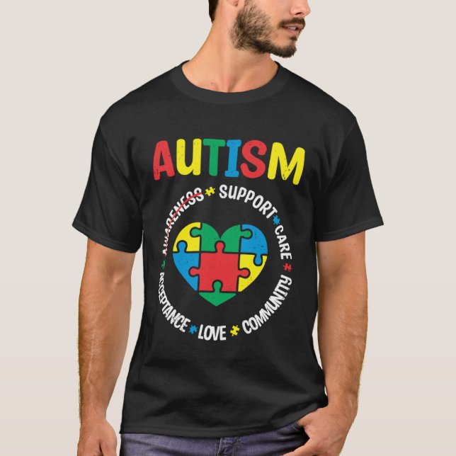 T-shirt Autism Support Care Acceptance Love Community Awar (Devant)