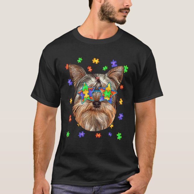 T-shirt Autism Yorkshire Terrier Chien Puzzle Lunettes de  (Devant)