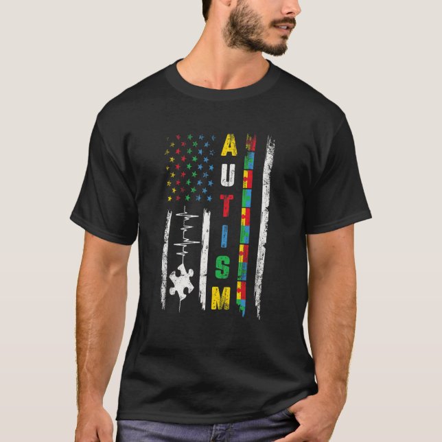 T-shirt Autisme American Flag Puzzle Sensibilisation sur l (Devant)