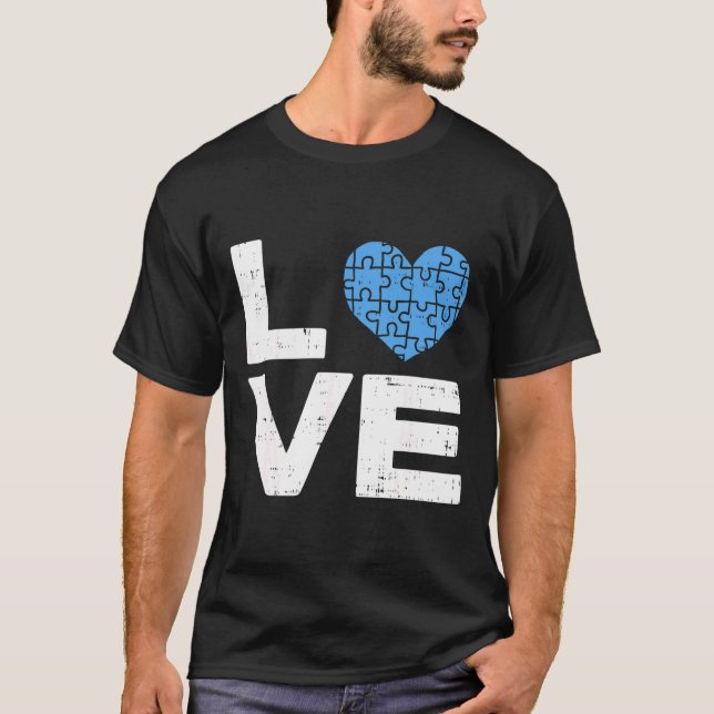 T-shirt Autisme Amour Sensibilisation Bleu Puzzle Coeur Au (Devant)