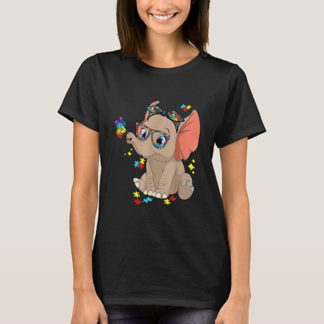T-shirt Autisme Elephant lunettes Sensibilisation Maman En (Devant)