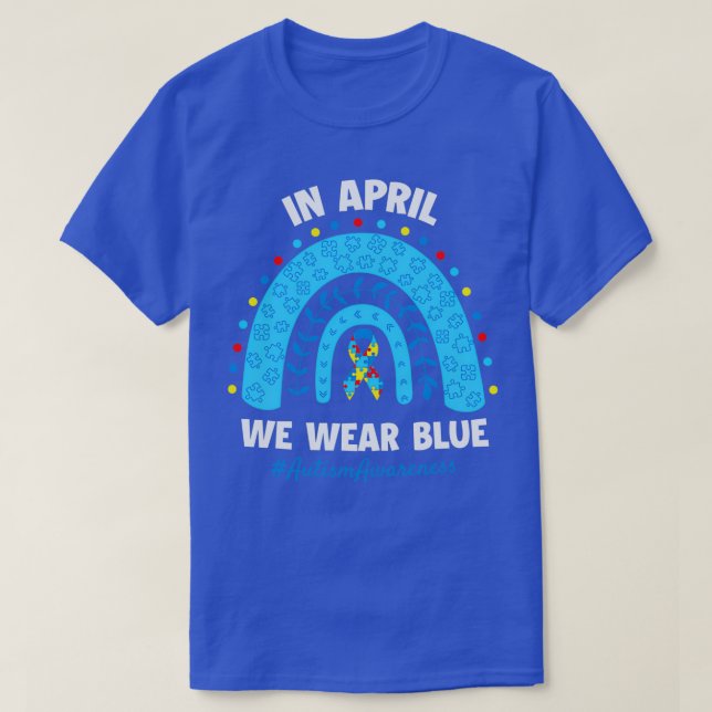 T-shirt Autisme En Avril Nous Portons Blue Rainbow Puzzle  (Design devant)