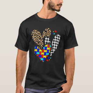 T-shirt Autisme Léopard Carreaux Buffalo Cœur Sensibilisat