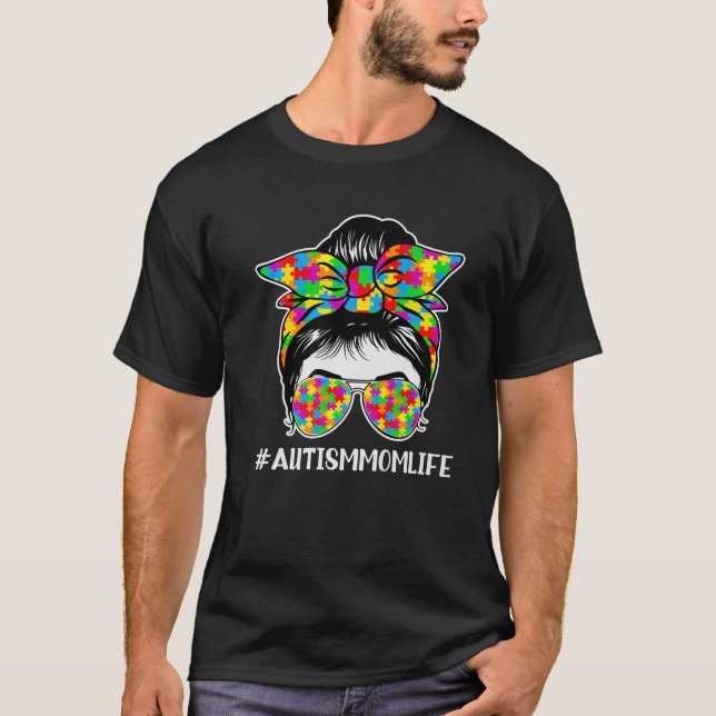 T-shirt Autisme Maman Vie Messager Lunettes de soleil Band (Devant)