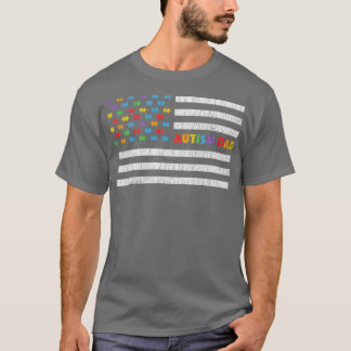 T-shirt Autisme Papa Américain Drapeau Autistique Sensibil