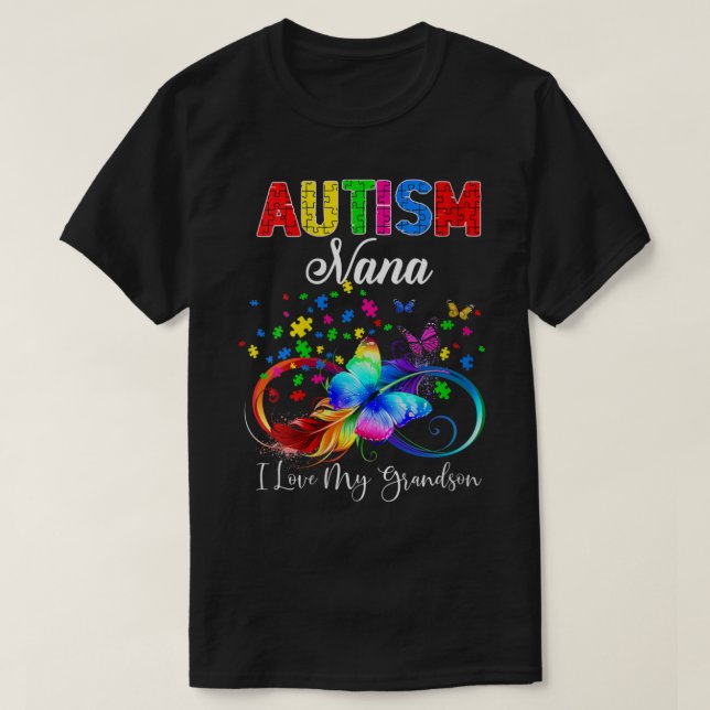 T-shirt Autisme Papillon Femme Nana I Love My Grandson Su (Design devant)