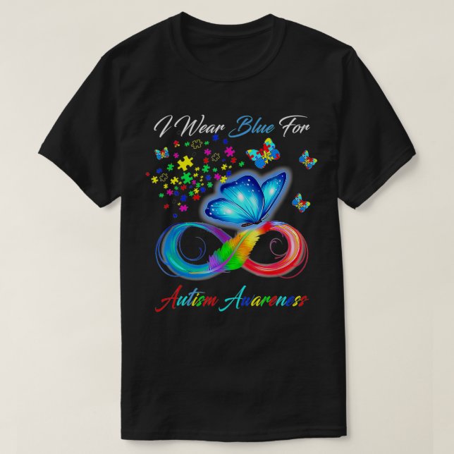 T-shirt Autisme papillon Je Porte Du Bleu Pour La Sensibil (Design devant)