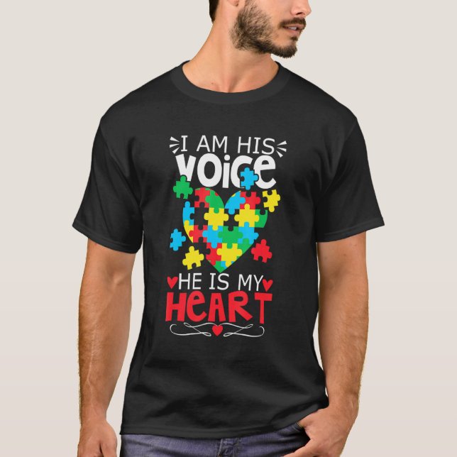 T-shirt Autisme Puzzle Pièce Coeur Je suis sa voix Femmes  (Devant)