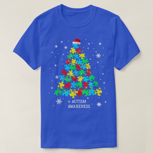 T-shirt Autisme Puzzle Pièces Arbre de Noël Lumières Su (Design devant)