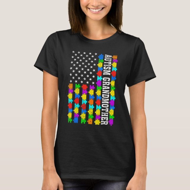 T-shirt Autisme rétro Grand-mère Américain Drapeau Aimer A (Devant)