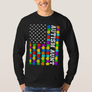 T-shirt Autisme rétro Tante American Flag Love Autism Awar