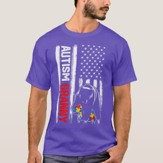 T-shirt Autisme vintage Granny Bear American Flag Awarenes