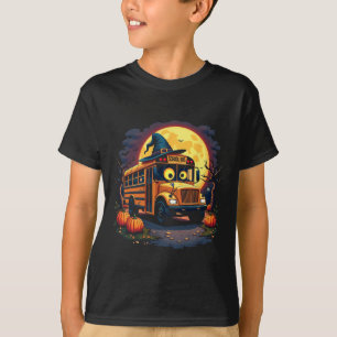 T-shirt Autobus scolaire d'Halloween avec chapeau de sorci