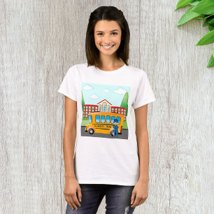 T-shirt Autobus scolaire jaune avec conducteur et bâtiment