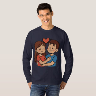 T-shirt Autocollant d'amour mignon   Couple de dessins ani