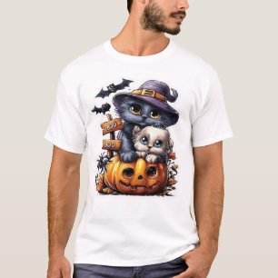 T-shirt Autocollant de chat Halloween mignon � Chapeau de 