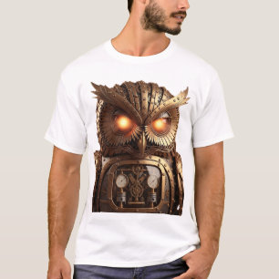T-shirt Automate de hibou steampunk complexe avec œil lumi