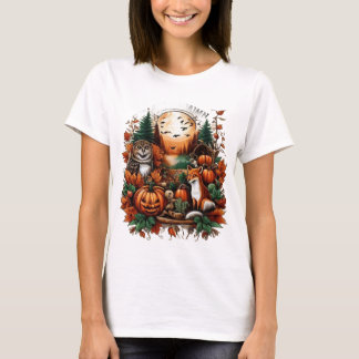 T-shirt Automne Animaux et Citrouilles