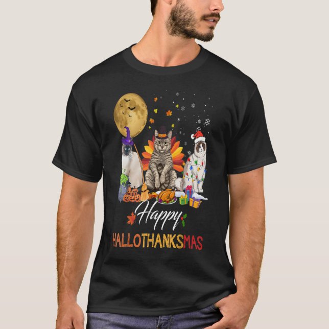 T-shirt Automne Chat mignon Halloween Thanksgiving Christ (Devant)