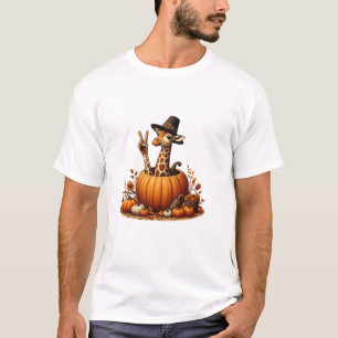 T-shirt Automne Citrouille Automne Giraffe Thanksgiving Fe