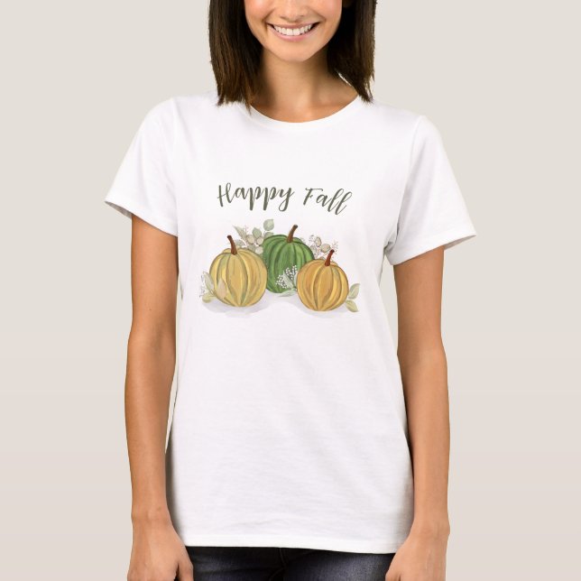 T-shirt Automne Citrouille Bonne Automne Aquarelle (Devant)