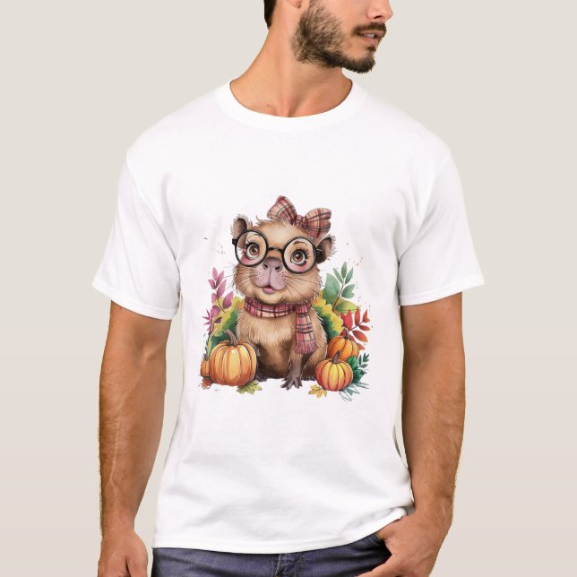 T-shirt Automne Citrouille mignon Capybyra Automne Thanksg (Devant)